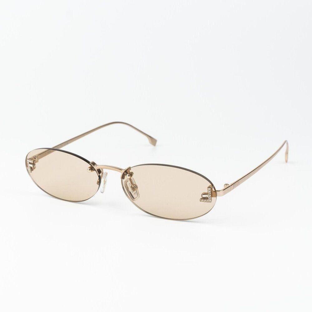 Fendi First Crystal Men Sunglasses Rose Brown Oval Fe4075us 28y New Authentic